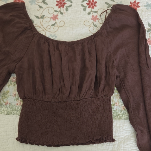 Chocolate Brown Smocked Blouse - Picture 2 of 6